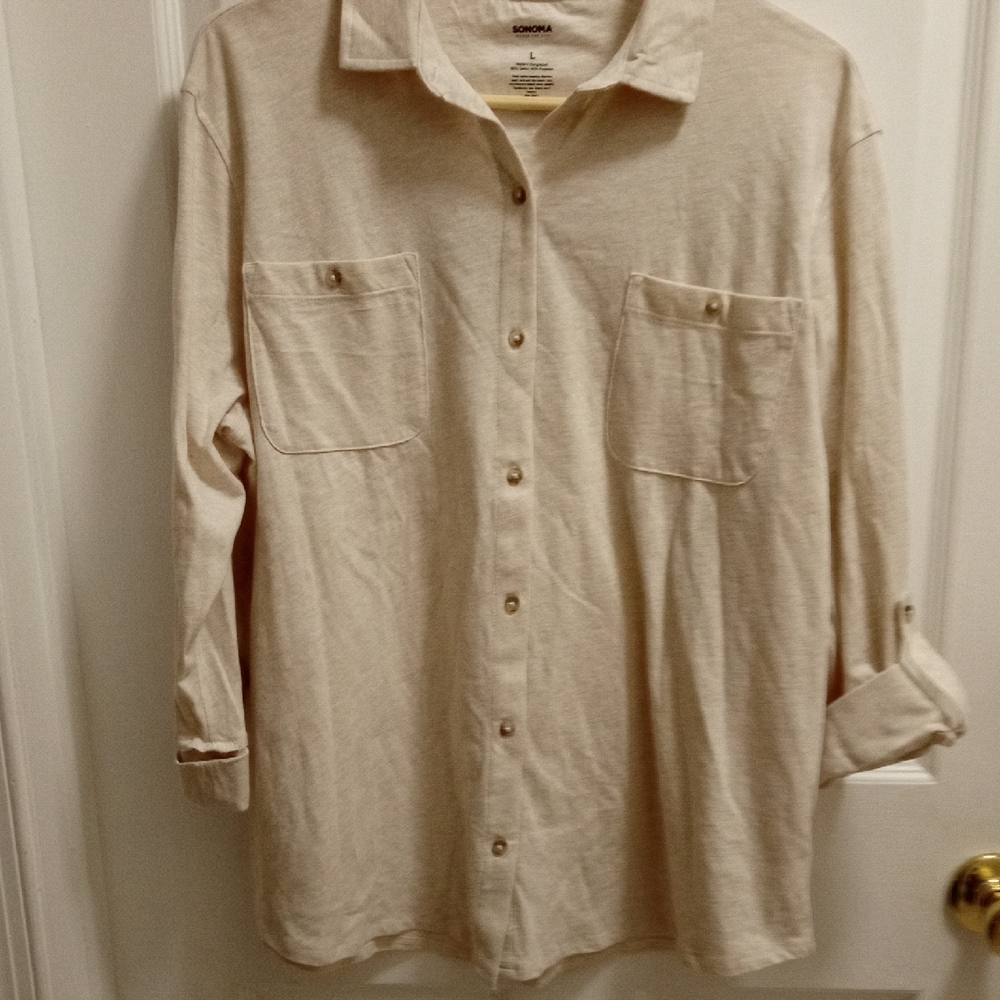 Sonoma Women's  Casual Cream Button Down Shirt